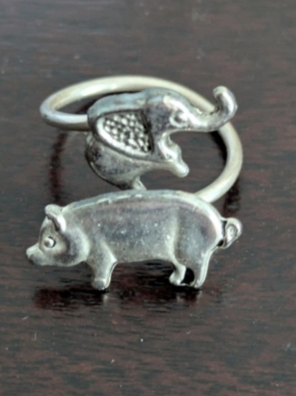 Statement Wrap Ring Elephant And Pig Cute Animal Stack Handmade Adjustable